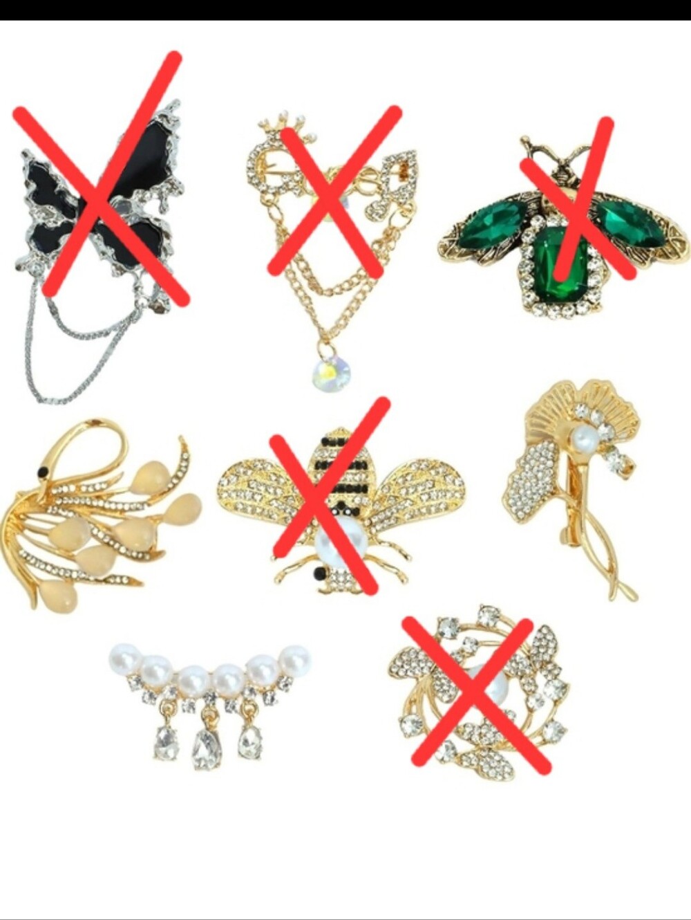 Brooches, Gold Bee and Floral Brooch Set with Green, Black and Pearl Accents